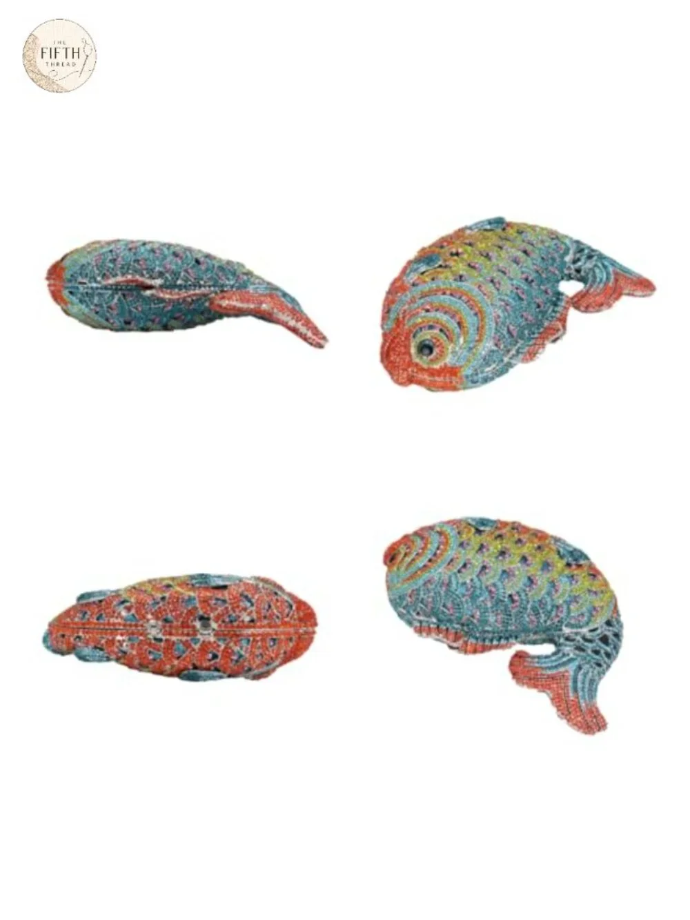 Rhinestone Fish Evening Clutch Magnet Closure Detachable Chain Handle Formal